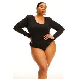 GOOD AMERICAN Asymmetric Long Sleeve Bodysuit Black
